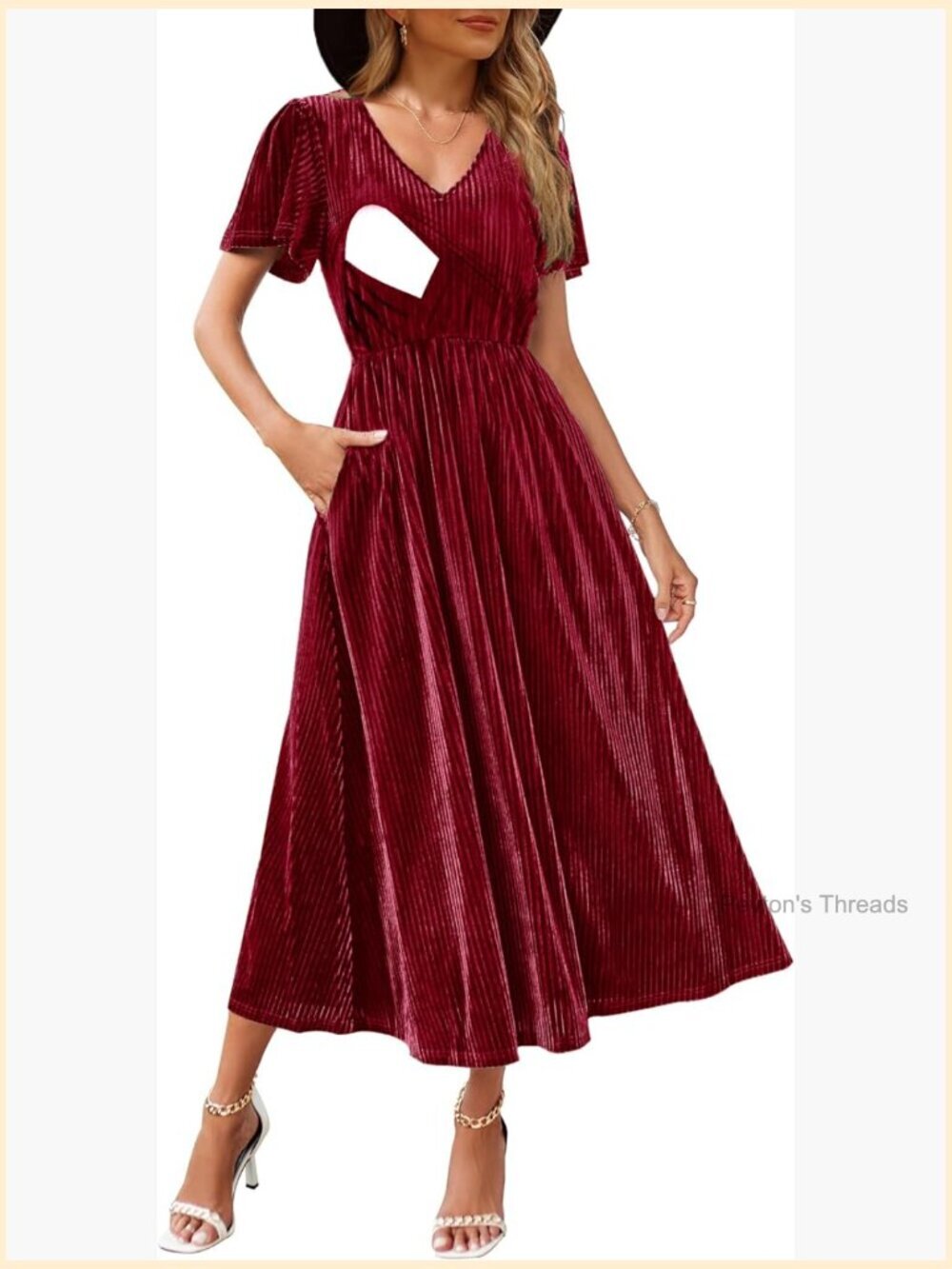 Women's Nursing Velvet Maxi Dress with Pockets